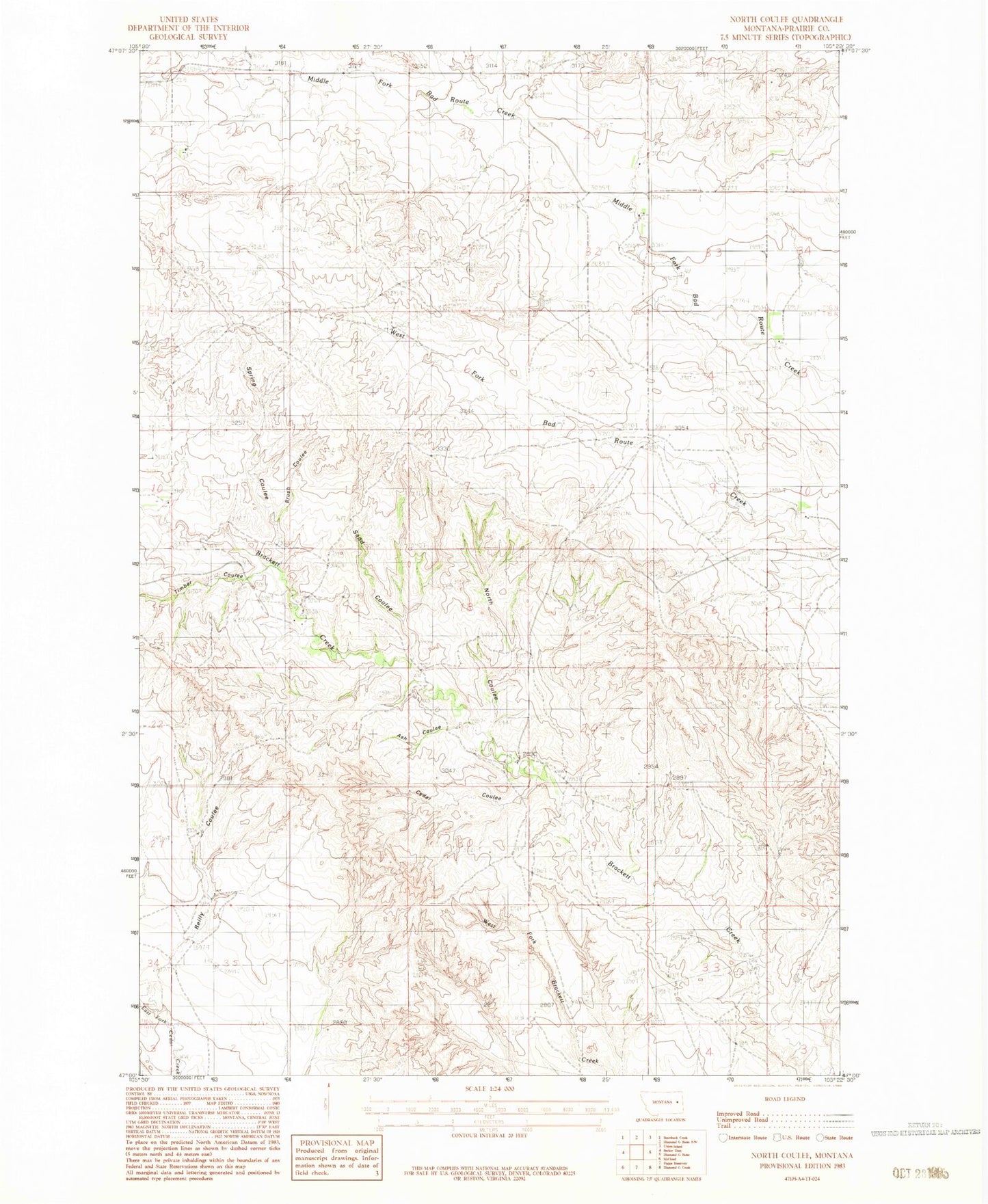 Classic USGS North Coulee Montana 7.5'x7.5' Topo Map Image