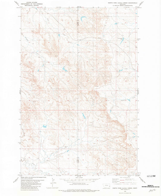 Classic USGS North Fork Alkali Creek Montana 7.5'x7.5' Topo Map Image