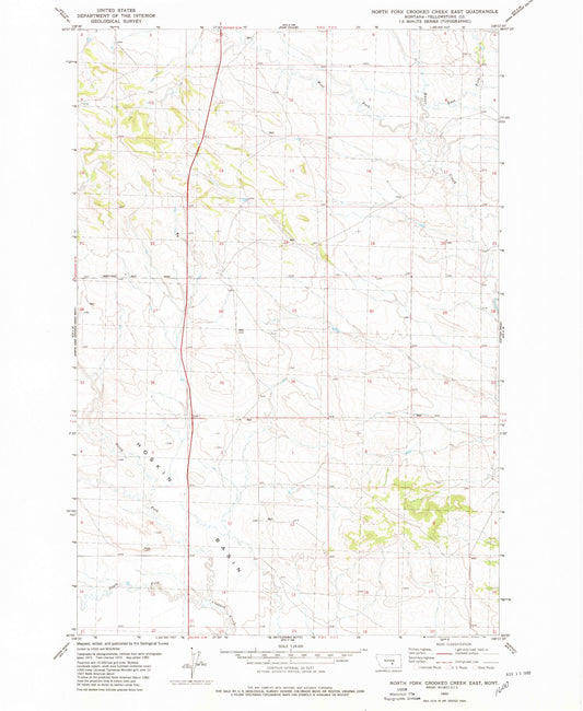 Classic USGS North Fork Crooked Creek East Montana 7.5'x7.5' Topo Map Image