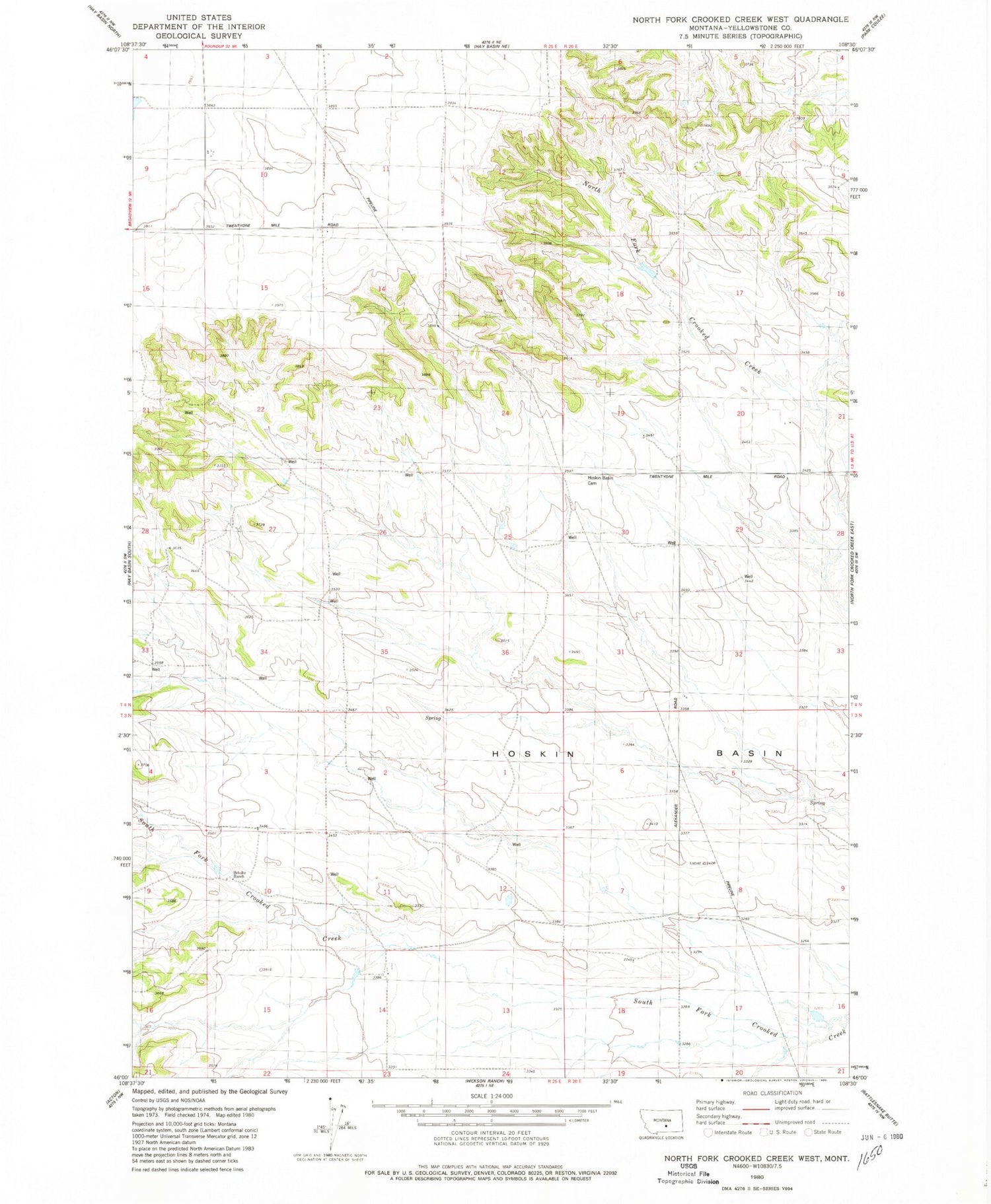 Classic USGS North Fork Crooked Creek West Montana 7.5'x7.5' Topo Map Image