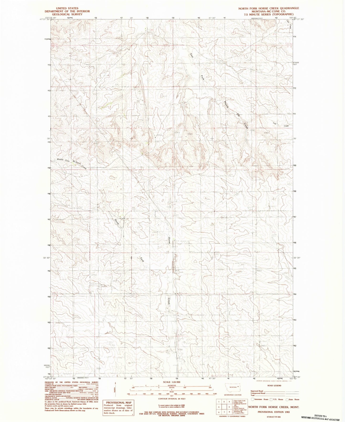 Classic USGS North Fork Horse Creek Montana 7.5'x7.5' Topo Map Image