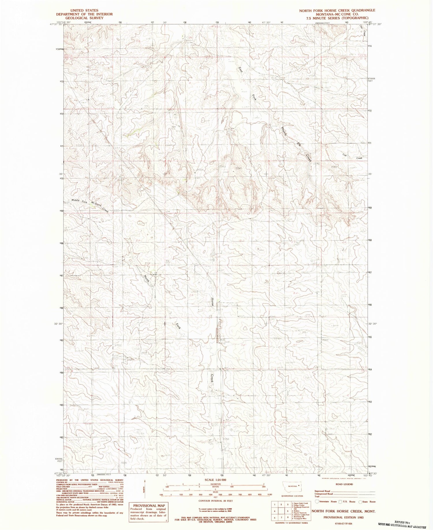 Classic USGS North Fork Horse Creek Montana 7.5'x7.5' Topo Map Image