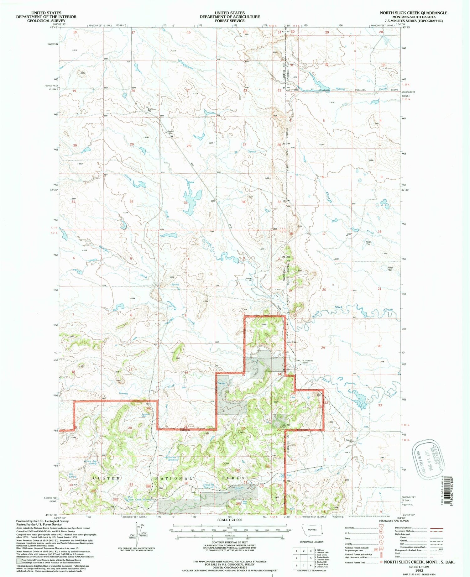 Classic USGS North Slick Creek Montana 7.5'x7.5' Topo Map Image