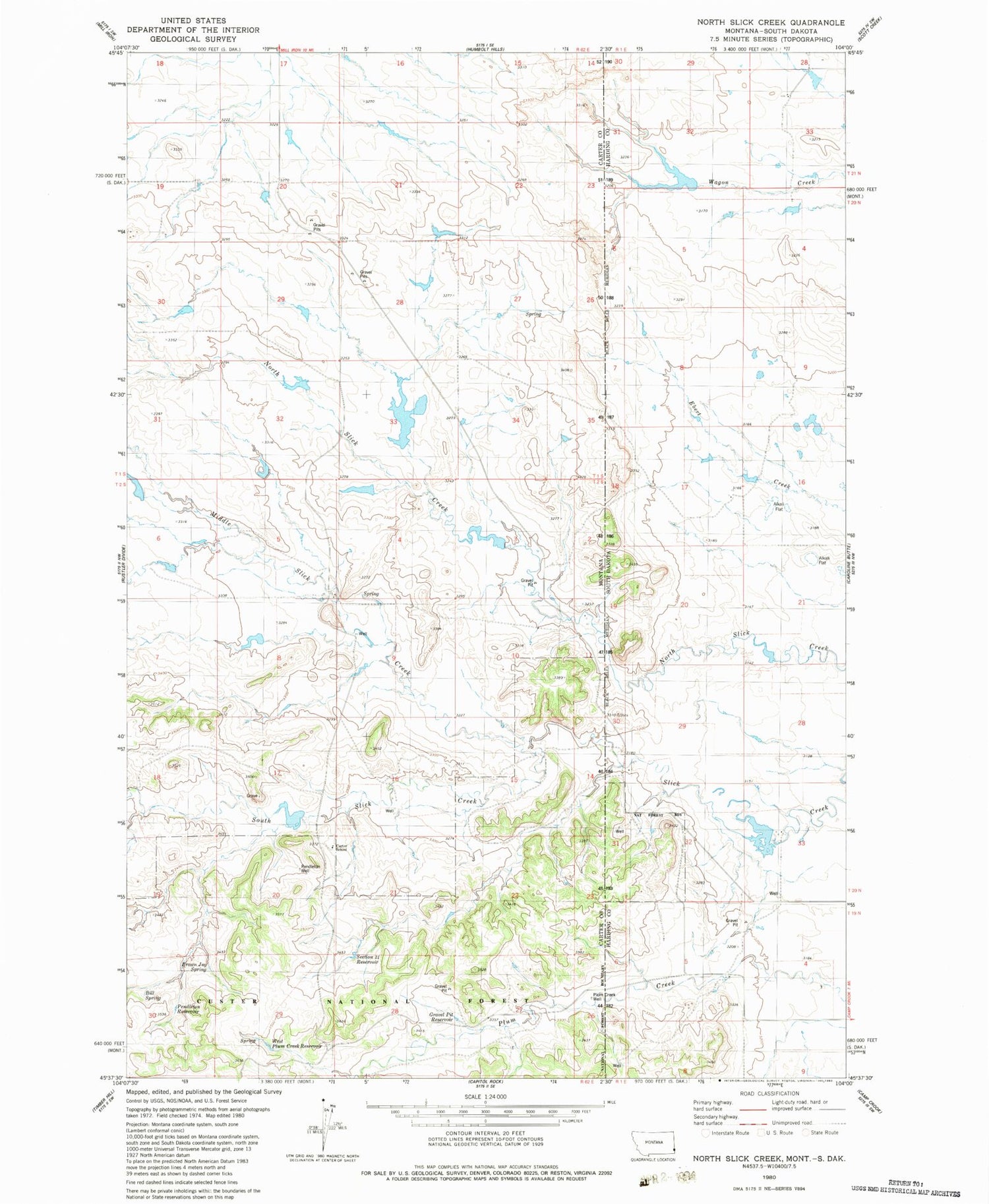 Classic USGS North Slick Creek Montana 7.5'x7.5' Topo Map Image