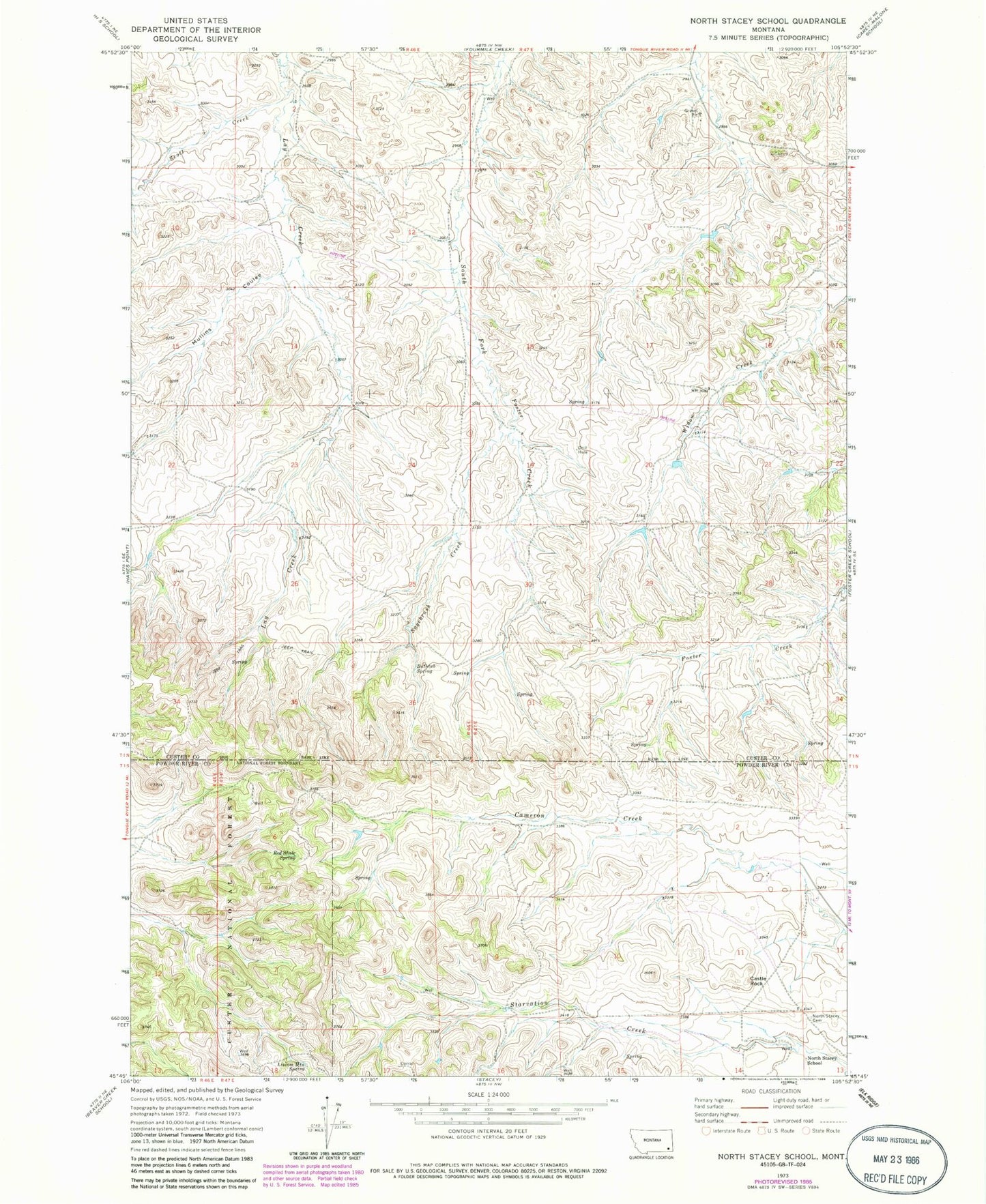 Classic USGS North Stacey School Montana 7.5'x7.5' Topo Map Image