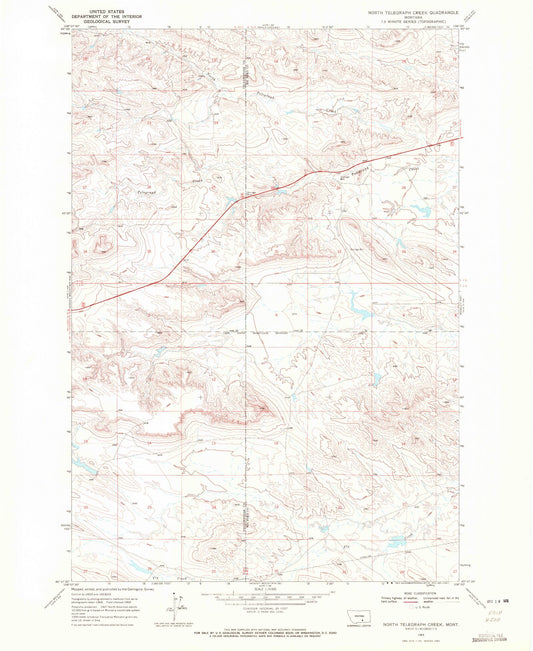 Classic USGS North Telegraph Creek Montana 7.5'x7.5' Topo Map Image
