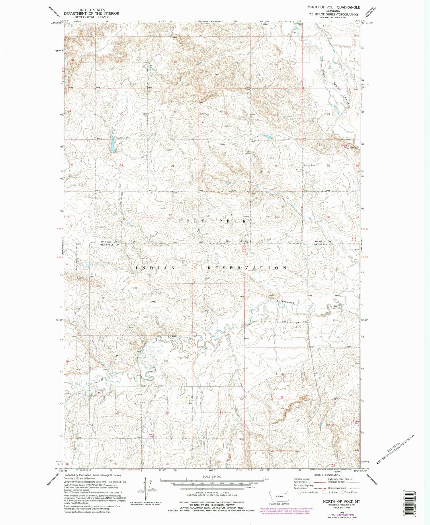 Classic USGS North of Volt Montana 7.5'x7.5' Topo Map Image