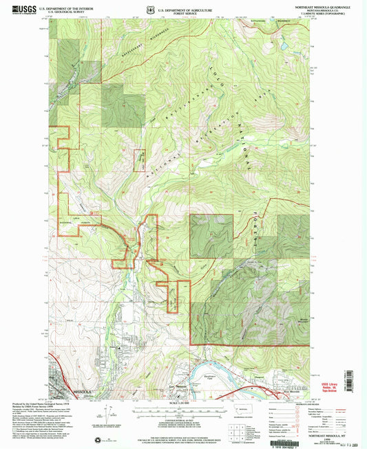 Classic USGS Northeast Missoula Montana 7.5'x7.5' Topo Map Image