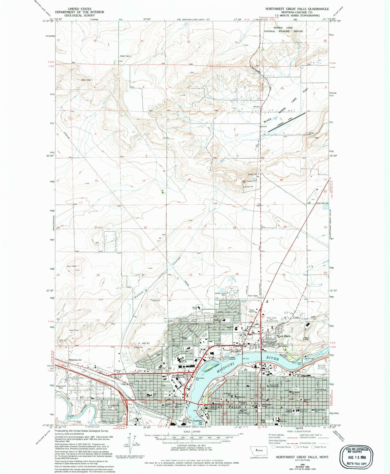 Classic USGS Northwest Great Falls Montana 7.5'x7.5' Topo Map Image