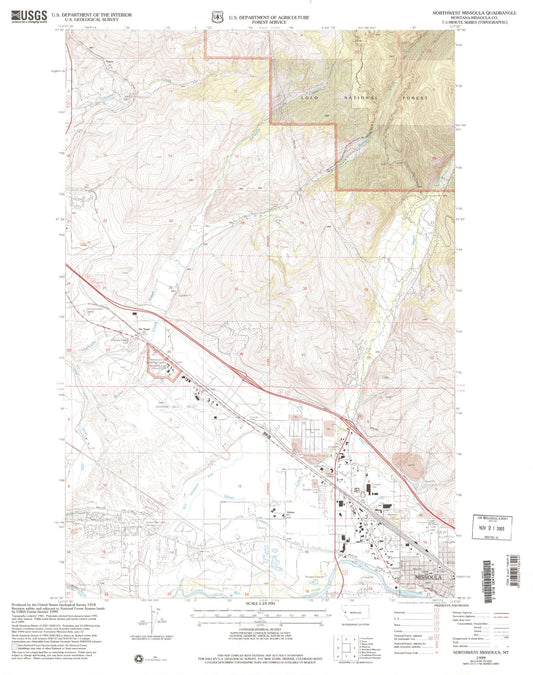 Classic USGS Northwest Missoula Montana 7.5'x7.5' Topo Map Image
