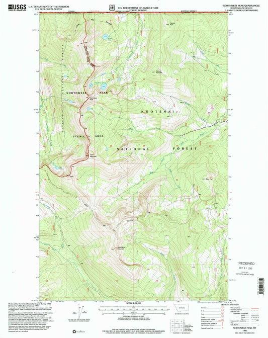 Classic USGS Northwest Peak Montana 7.5'x7.5' Topo Map Image