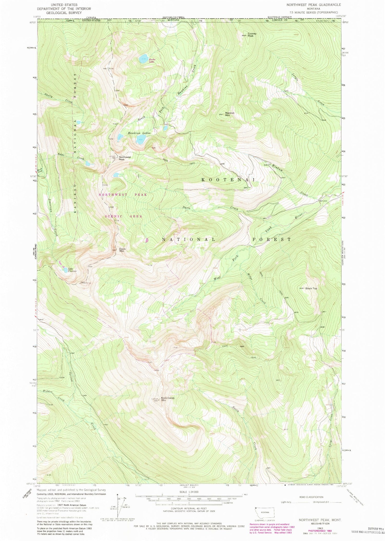 Classic USGS Northwest Peak Montana 7.5'x7.5' Topo Map Image