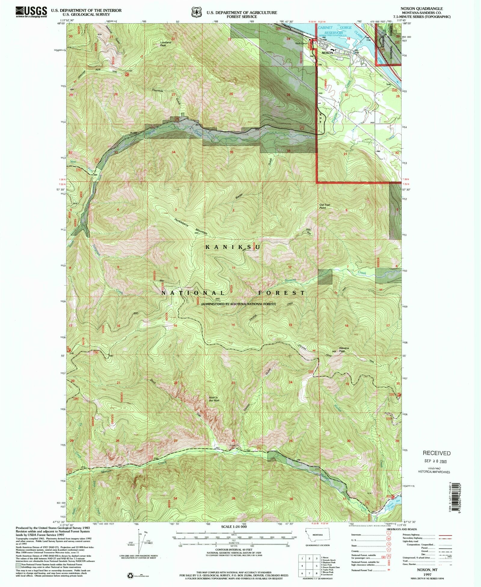 Classic USGS Noxon Montana 7.5'x7.5' Topo Map MyTopo Map Store