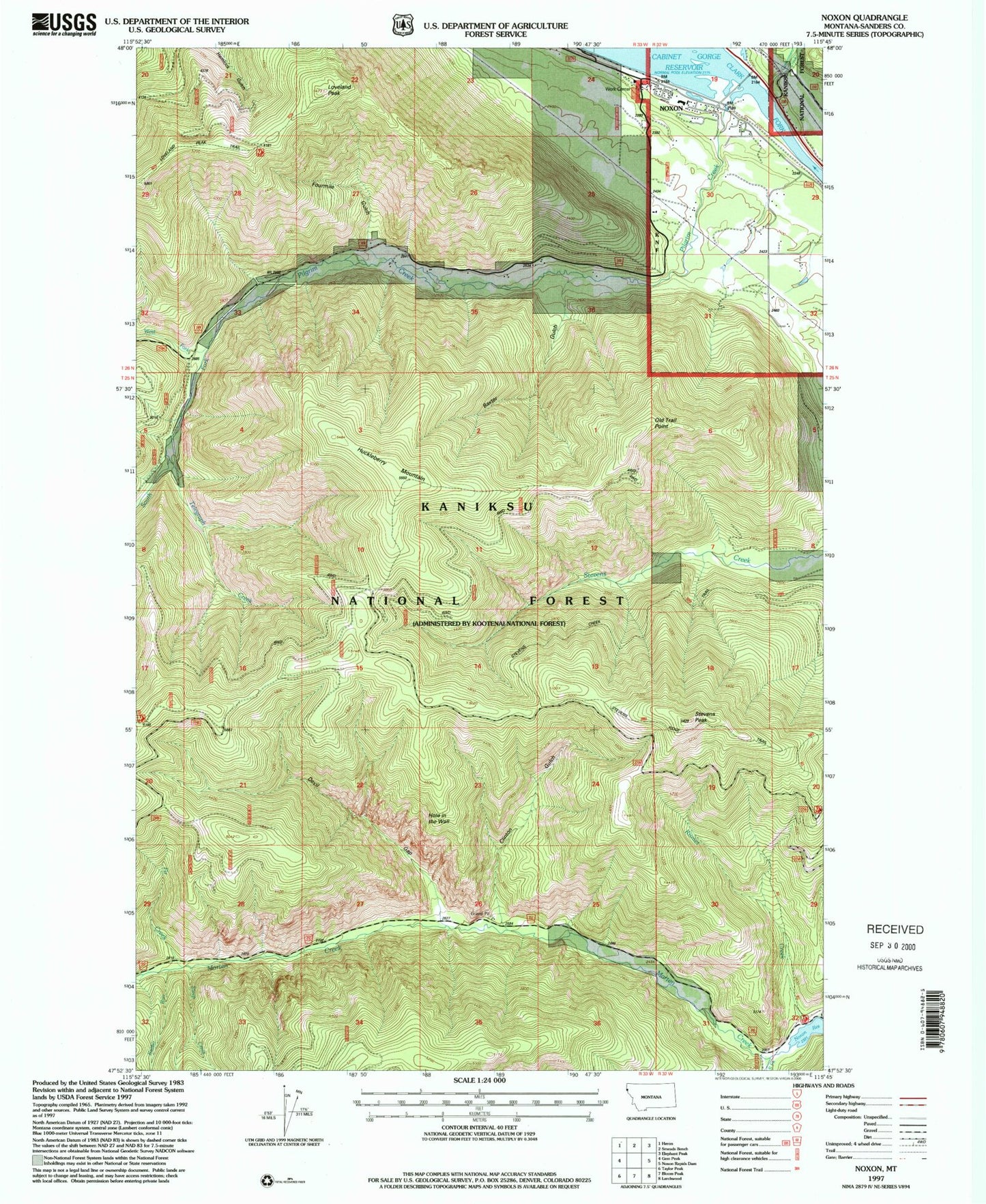 Classic USGS Noxon Montana 7.5'x7.5' Topo Map Image
