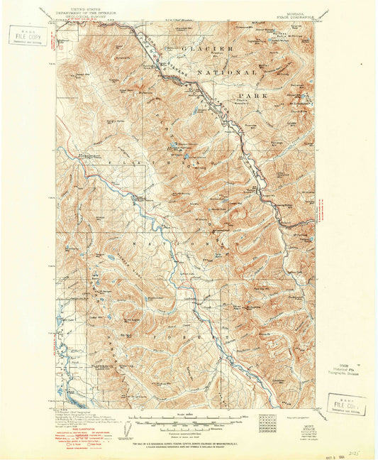 Historic 1914 Nyack Montana 30'x30' Topo Map Image