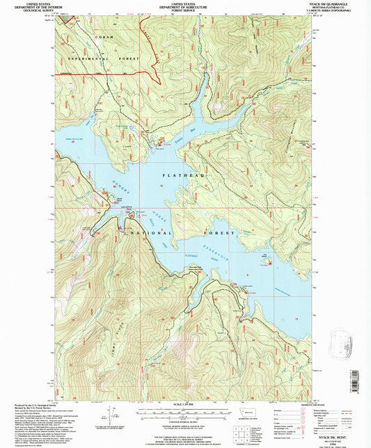 Classic USGS Nyack SW Montana 7.5'x7.5' Topo Map Image