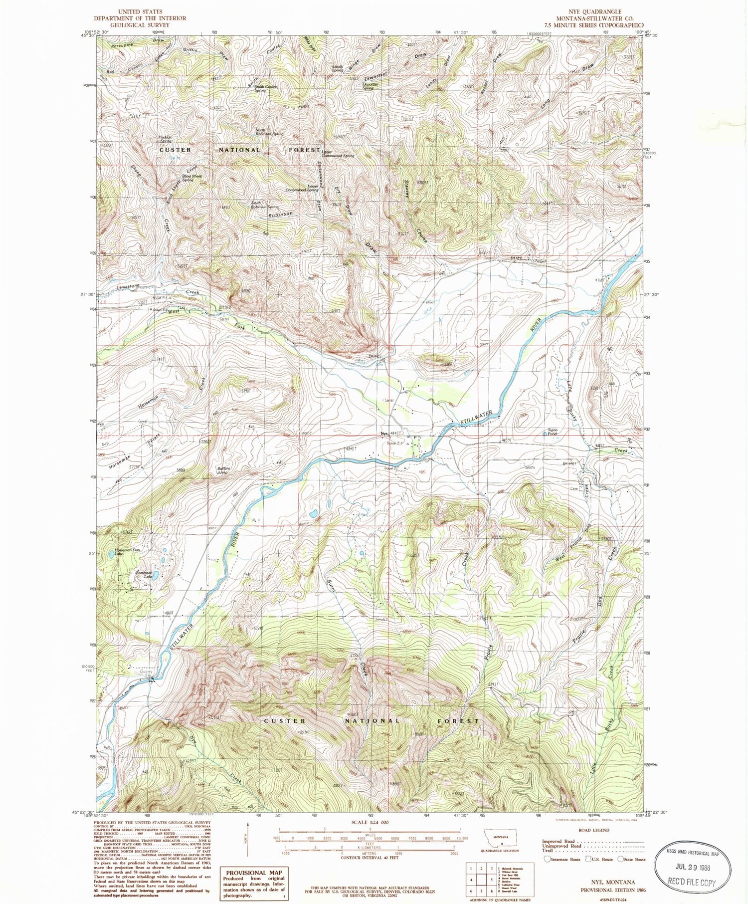 Classic USGS Nye Montana 7.5'x7.5' Topo Map Image