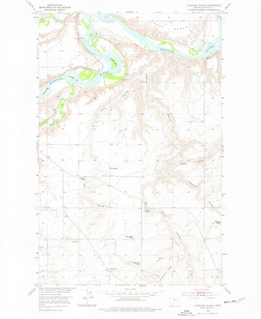 Classic USGS O'Hanlon Coulee Montana 7.5'x7.5' Topo Map Image