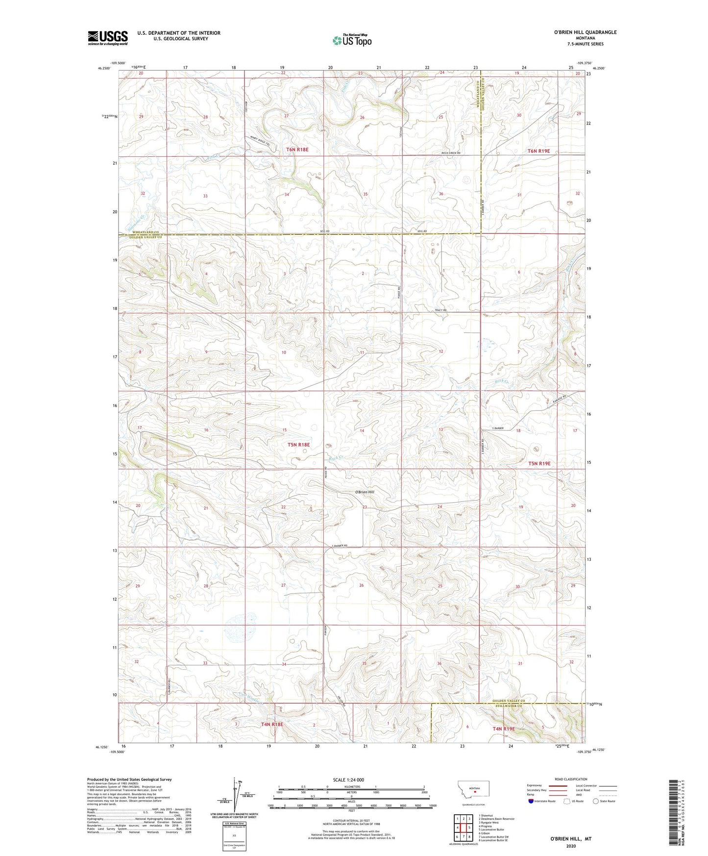 O'Brien Hill Montana US Topo Map Image