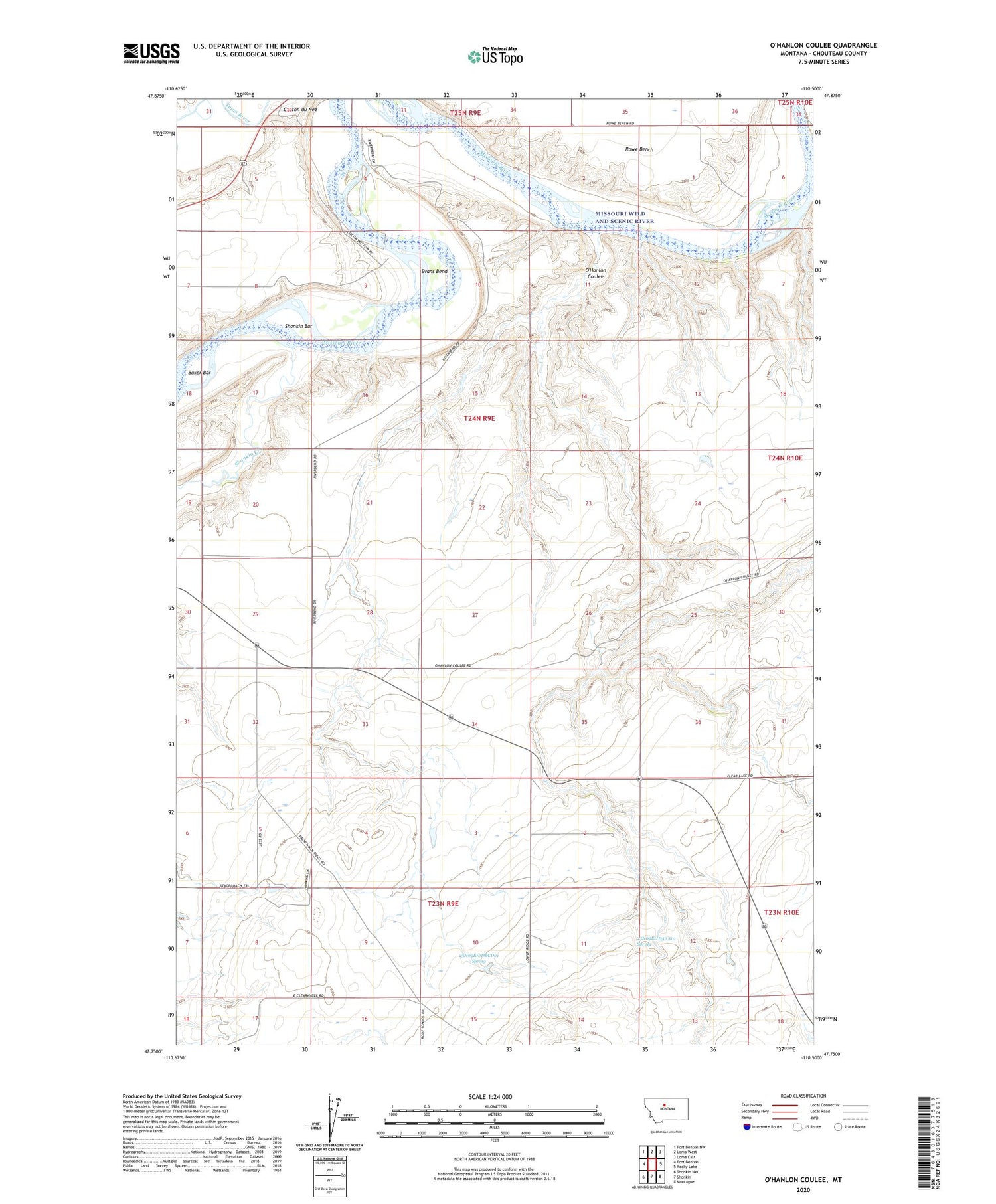 O'Hanlon Coulee Montana US Topo Map Image