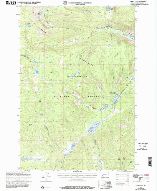 Classic USGS Odell Lake Montana 7.5'x7.5' Topo Map Image