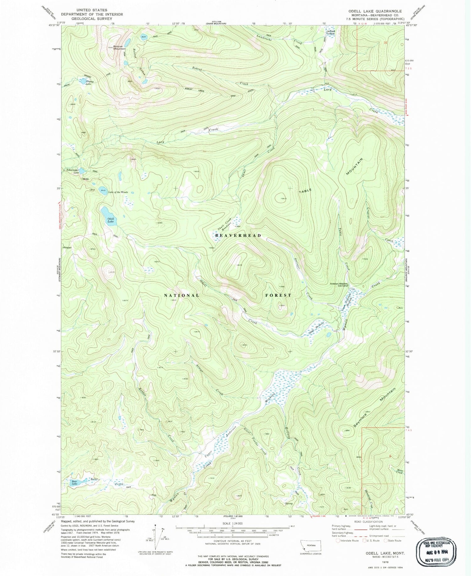 Classic USGS Odell Lake Montana 7.5'x7.5' Topo Map Image