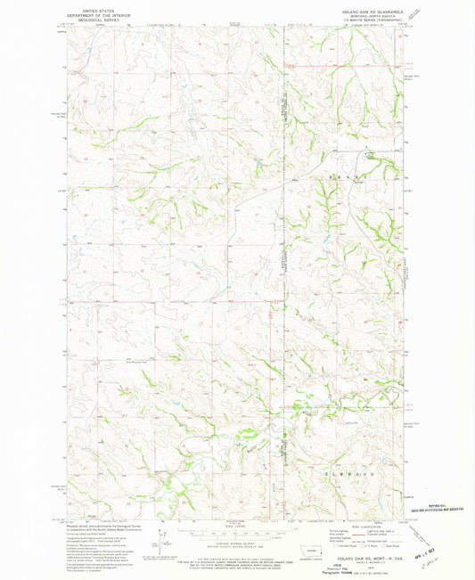 Classic USGS Odland Dam NE Montana 7.5'x7.5' Topo Map Image