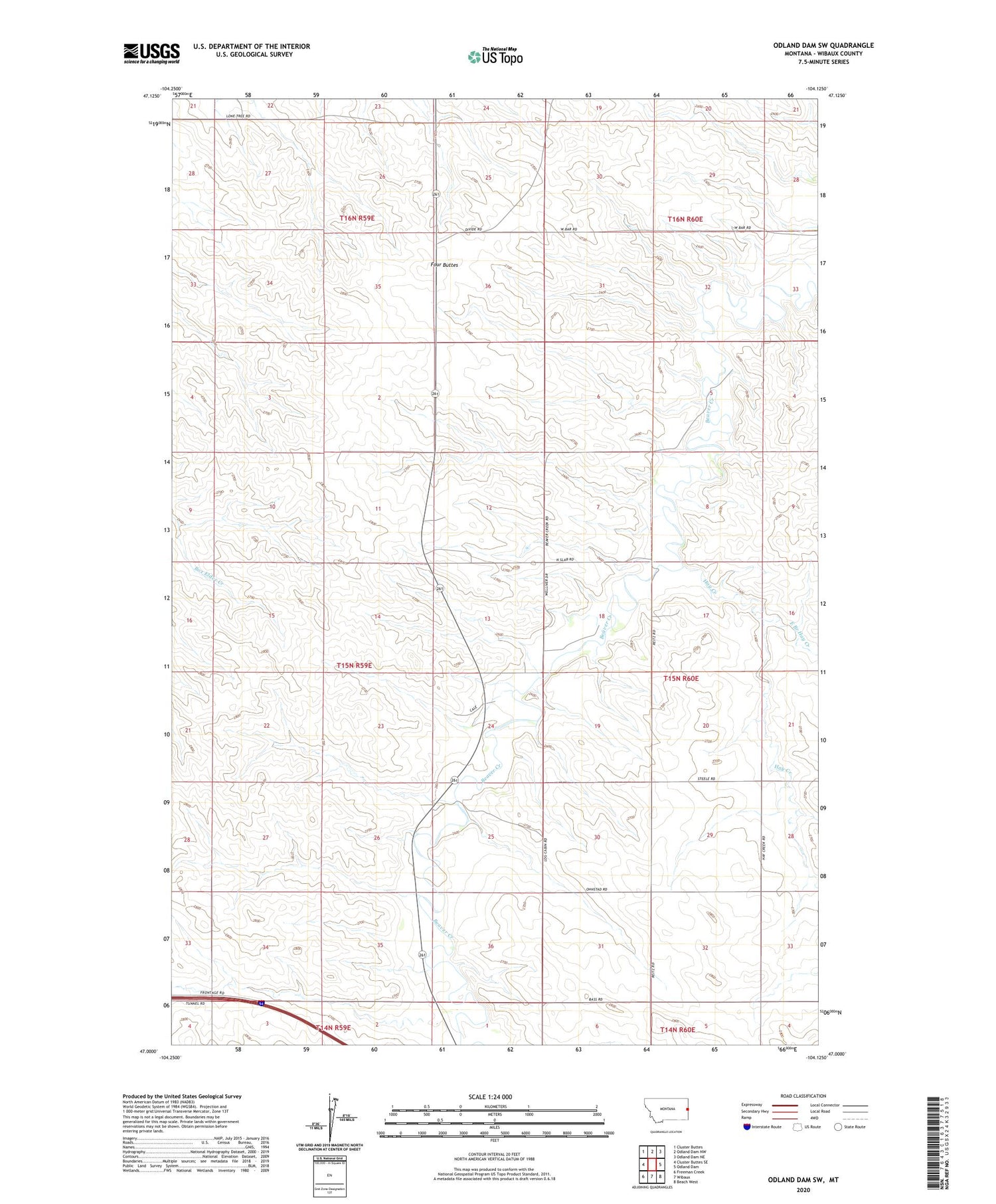 Odland Dam SW Montana US Topo Map Image