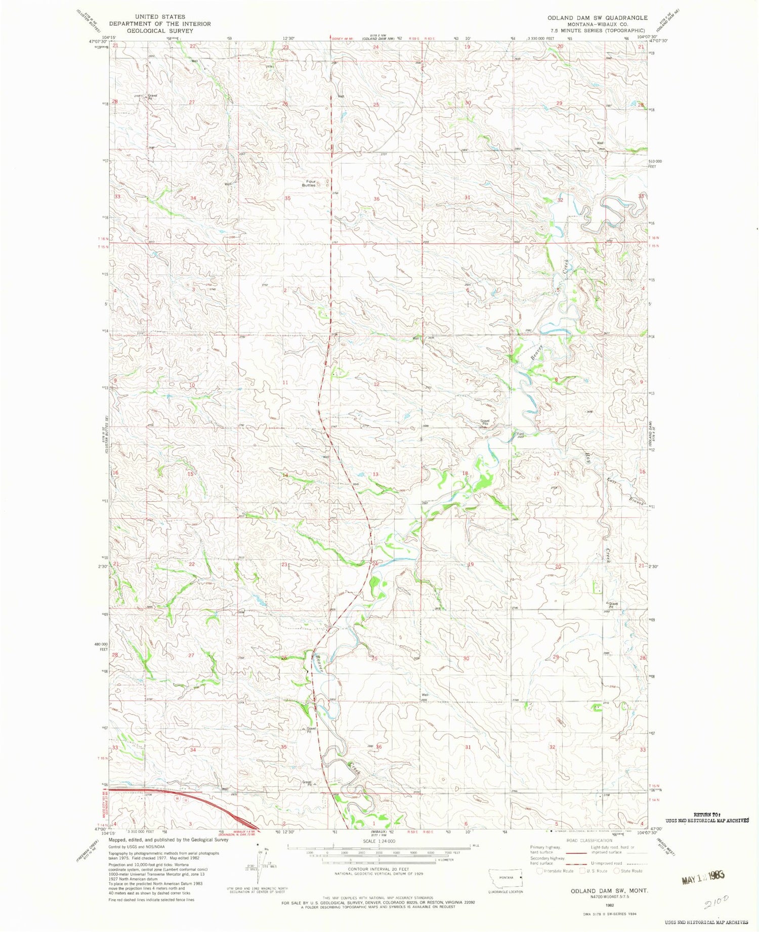 Classic USGS Odland Dam SW Montana 7.5'x7.5' Topo Map Image