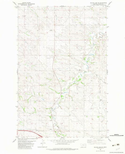 Classic USGS Odland Dam SW Montana 7.5'x7.5' Topo Map Image