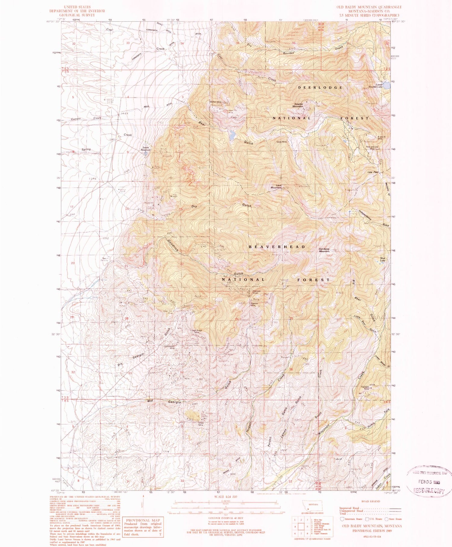 Classic USGS Old Baldy Mountain Montana 7.5'x7.5' Topo Map Image