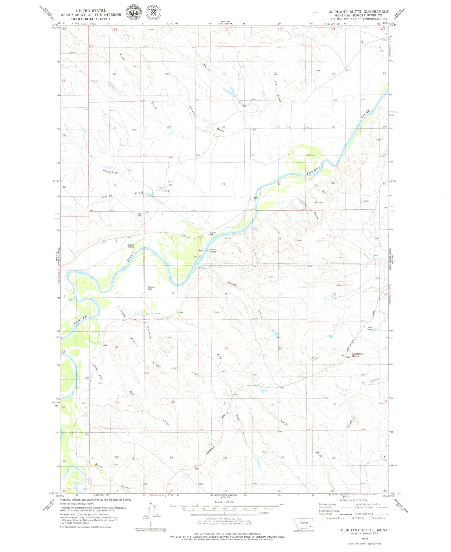Classic USGS Oliphant Butte Montana 7.5'x7.5' Topo Map Image