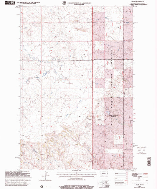 Classic USGS Ollie Montana 7.5'x7.5' Topo Map Image