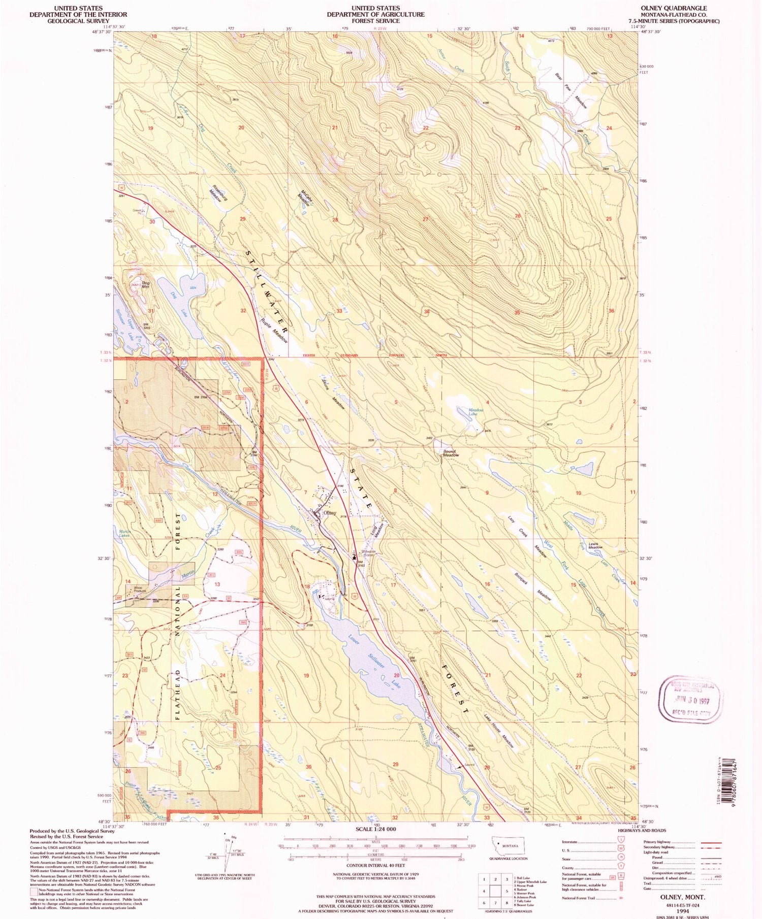 Classic USGS Olney Montana 7.5'x7.5' Topo Map Image