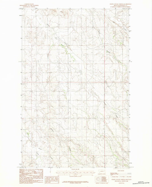 Classic USGS Olson Coulee North Montana 7.5'x7.5' Topo Map Image