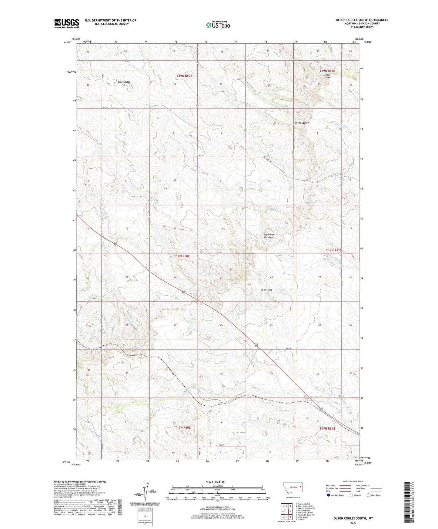 Olson Coulee South Montana US Topo Map Image