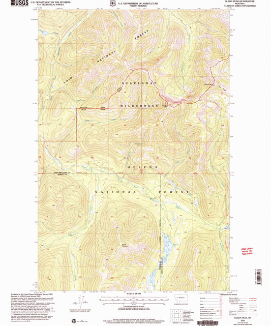 Classic USGS Olson Peak Montana 7.5'x7.5' Topo Map Image