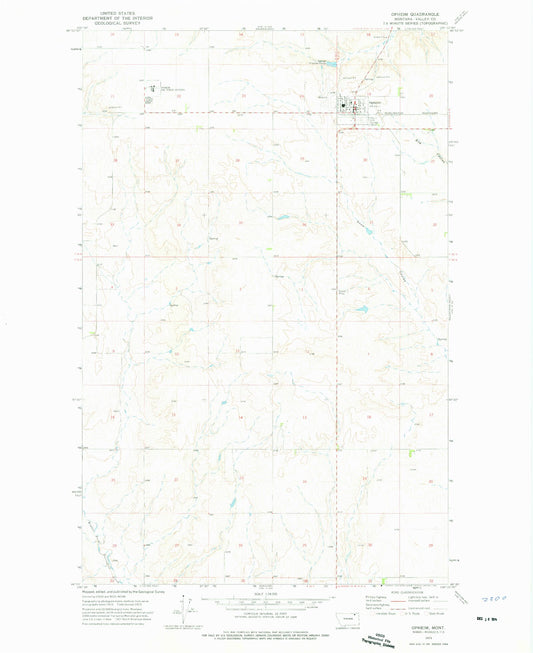 Classic USGS Opheim Montana 7.5'x7.5' Topo Map Image