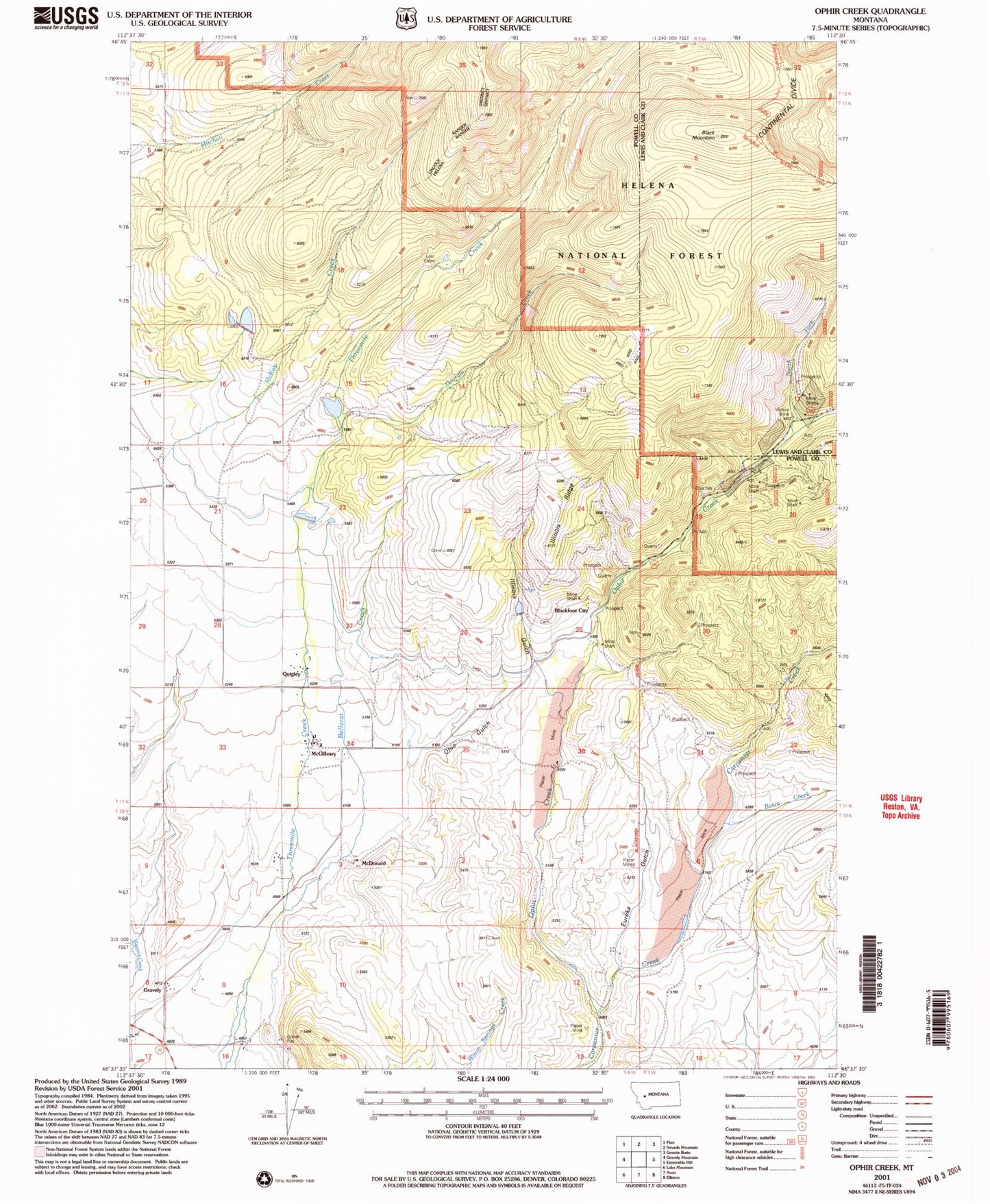 Classic USGS Ophir Creek Montana 7.5'x7.5' Topo Map Image