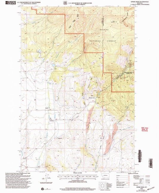 Classic USGS Ophir Creek Montana 7.5'x7.5' Topo Map Image