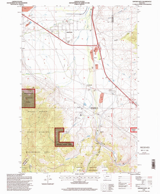 Classic USGS Opportunity Montana 7.5'x7.5' Topo Map Image