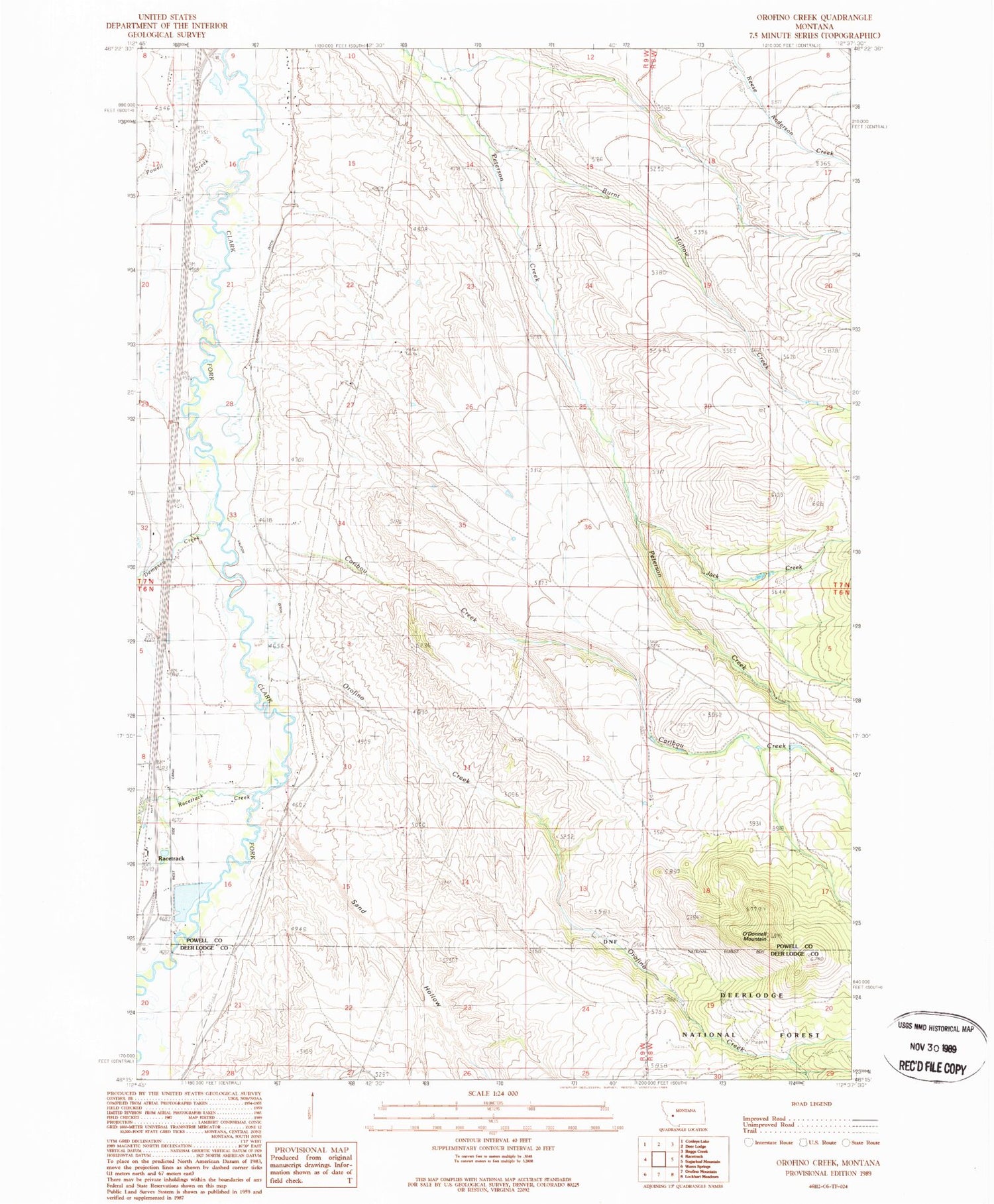 Classic USGS Orofino Creek Montana 7.5'x7.5' Topo Map Image