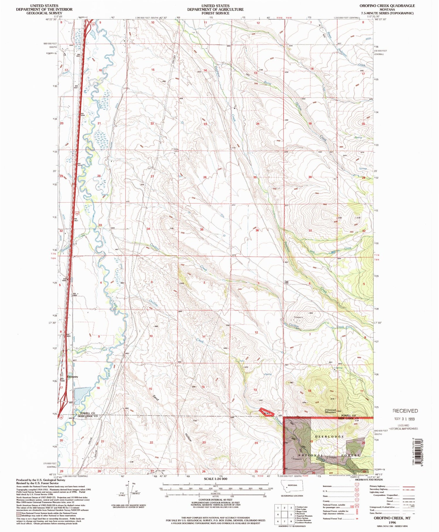 Classic USGS Orofino Creek Montana 7.5'x7.5' Topo Map Image