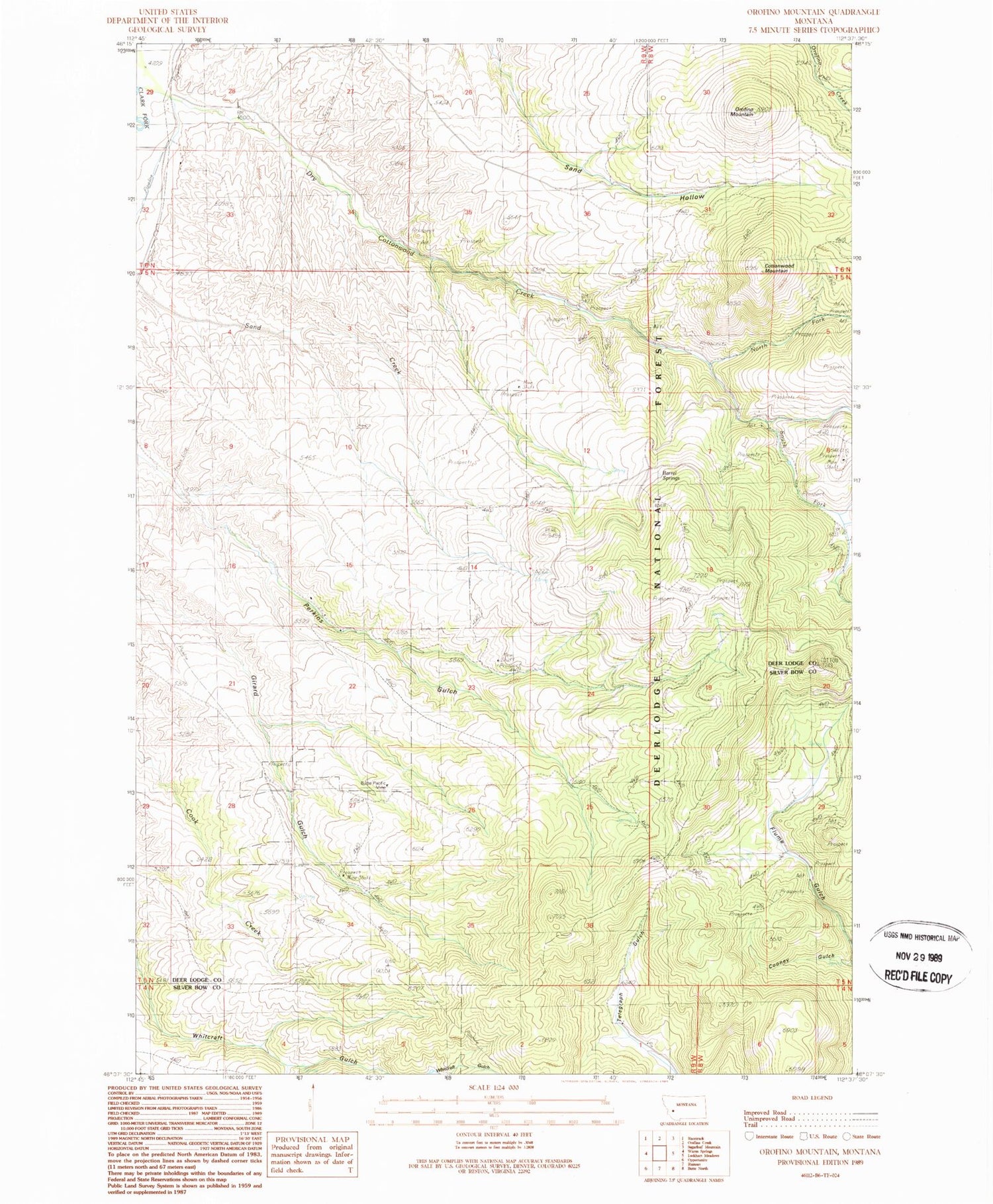 Classic USGS Orofino Mountain Montana 7.5'x7.5' Topo Map Image