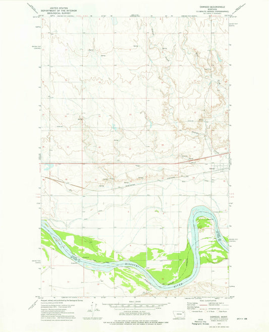 Classic USGS Oswego Montana 7.5'x7.5' Topo Map Image