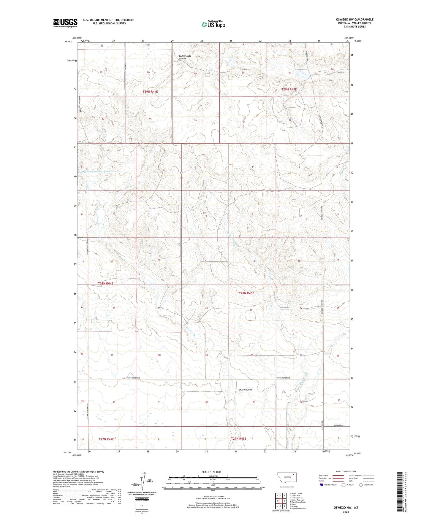 Oswego NW Montana US Topo Map Image