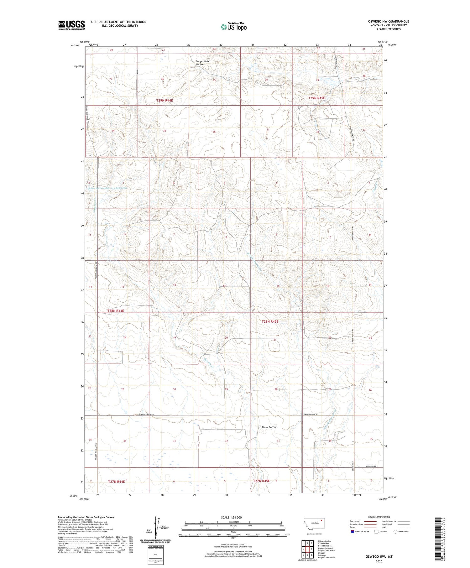 Oswego NW Montana US Topo Map Image
