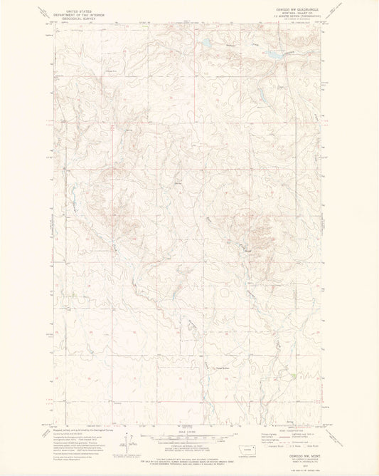 Classic USGS Oswego NW Montana 7.5'x7.5' Topo Map Image