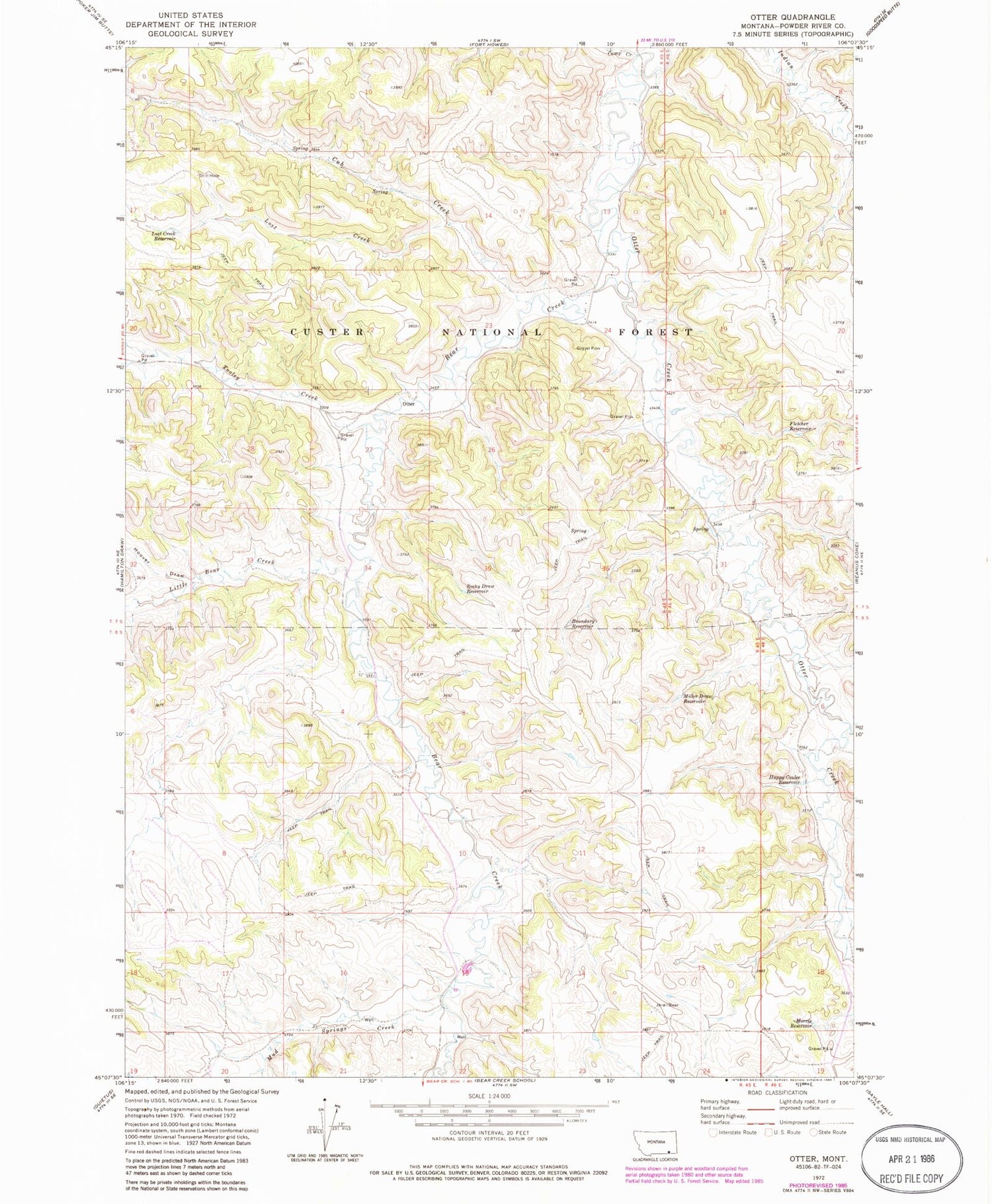 Classic USGS Otter Montana 7.5'x7.5' Topo Map Image
