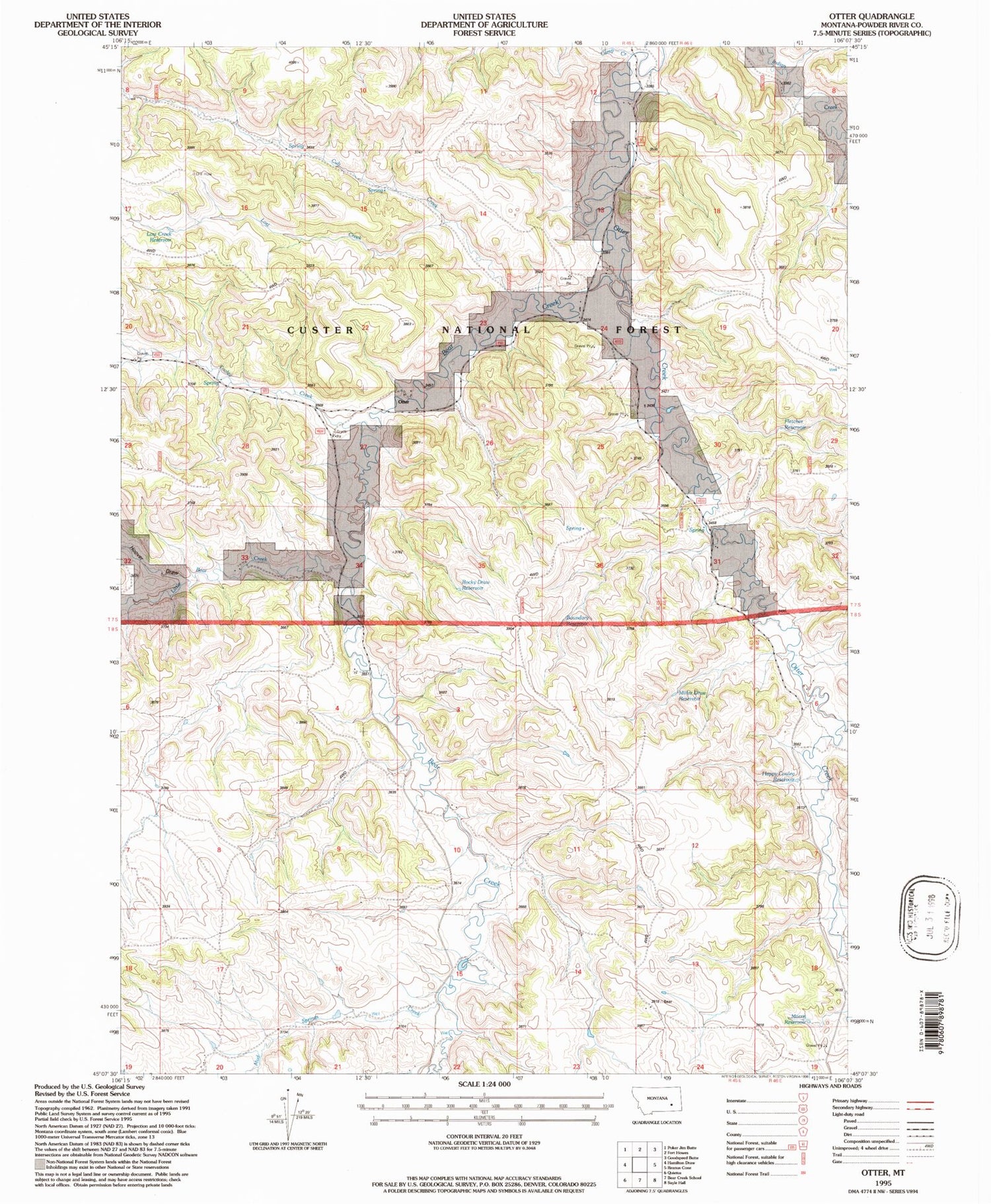 Classic USGS Otter Montana 7.5'x7.5' Topo Map Image